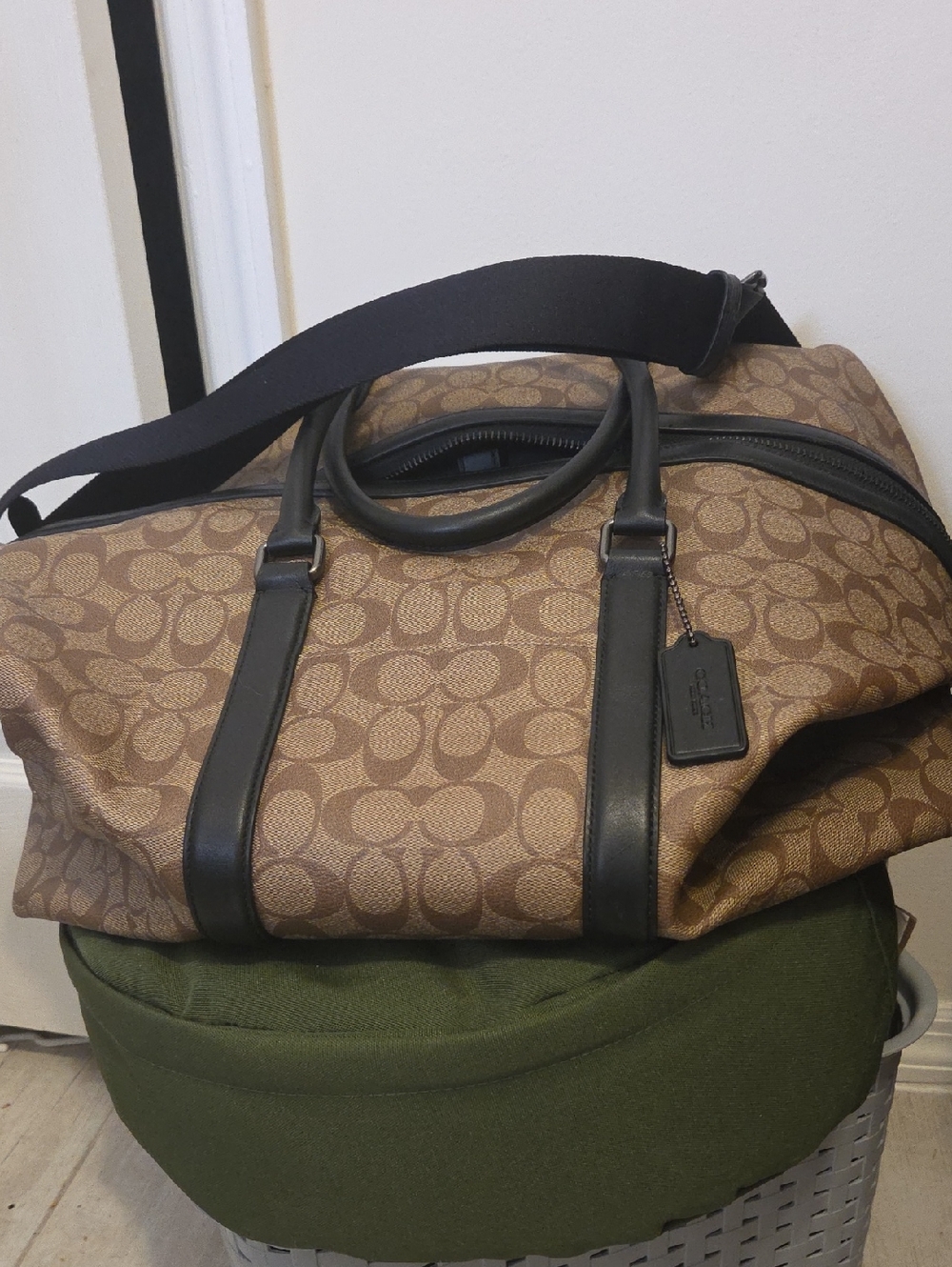 Coach Brown Signature Canvas Duffel with Black Trim - Picture 2 of 8